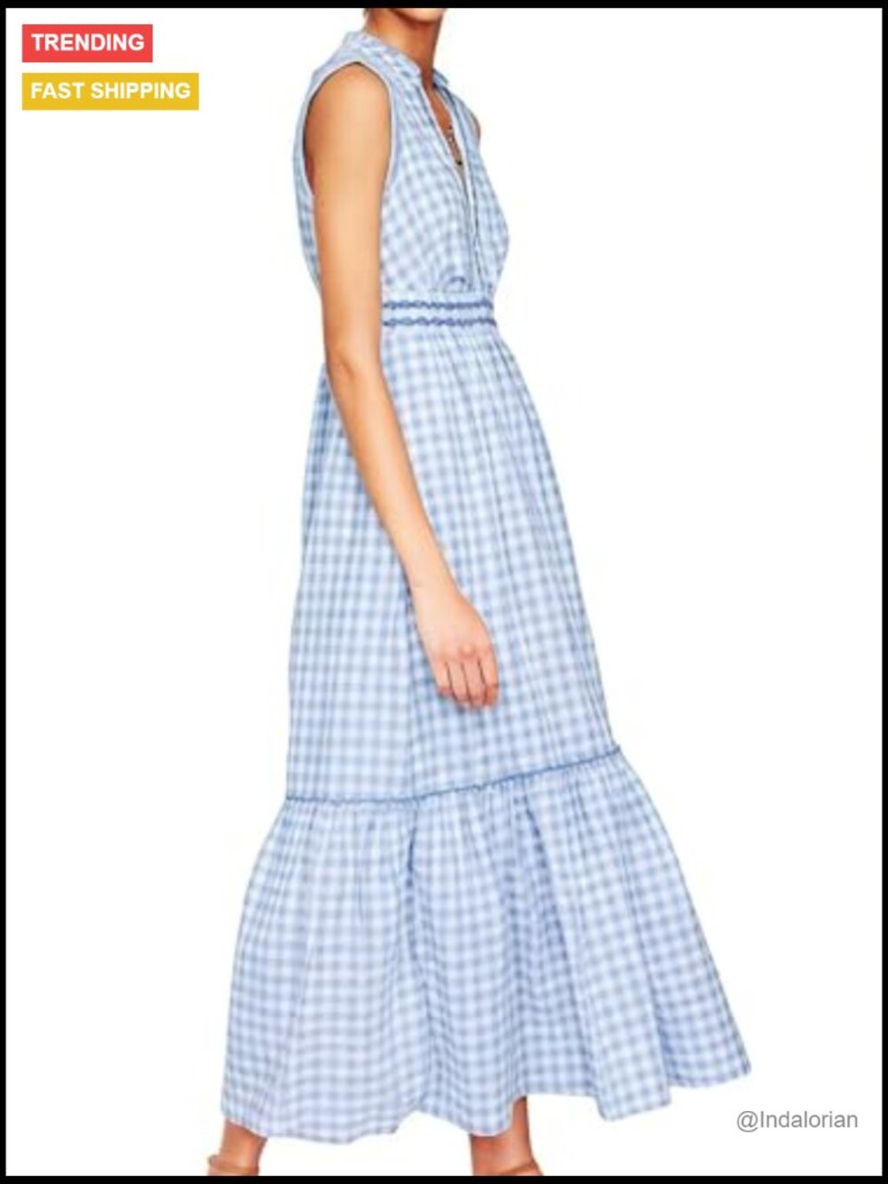 Women's Sleeveless Gingham Maxi Dress with Ruffle Trim Tiered A-Line Sundress - Picture 2 of 7